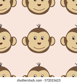 Joyful kids seamless pattern with monkeys muzzles. Vector background for greeting cards, wallpapers, screen savers, games room, design, interior.