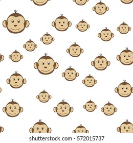 Joyful kids seamless pattern with monkeys muzzles. Vector background for greeting cards, wallpapers, screen savers, games room, design, interior.