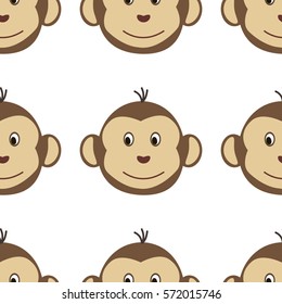 Joyful kids seamless pattern with monkeys muzzles. Vector background for greeting cards, wallpapers, screen savers, games room, design, interior.