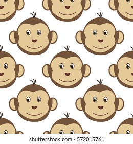 Joyful kids seamless pattern with monkeys muzzles. Vector background for greeting cards, wallpapers, screen savers, games room, design, interior.