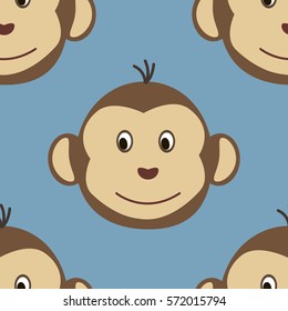 Joyful kids seamless pattern with monkeys muzzles. Vector background for greeting cards, wallpapers, screen savers, games room, design, interior.