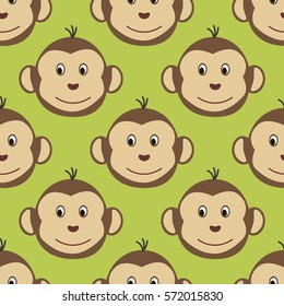 Joyful kids seamless pattern with monkeys muzzles. Vector background for greeting cards, wallpapers, screen savers, games room, design, interior.