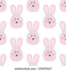 Joyful kids seamless pattern with rabbits muzzles. Vector background for greeting cards, wallpapers, screen savers, games room, design, interior