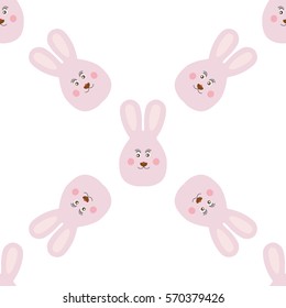 Joyful kids seamless pattern with rabbits muzzles. Vector background for greeting cards, wallpapers, screen savers, games room, design, interior