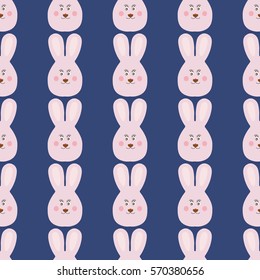 Joyful kids seamless pattern with rabbits muzzles. Vector background for greeting cards, wallpapers, screen savers, games room, design, interior
