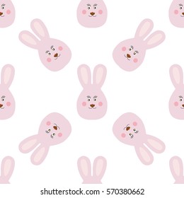 Joyful kids seamless pattern with rabbits muzzles. Vector background for greeting cards, wallpapers, screen savers, games room, design, interior