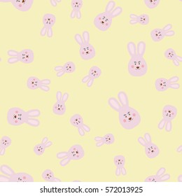 Joyful kids seamless pattern with rabbits muzzles. Vector background for greeting cards, wallpapers, screen savers, games room, design, interior.