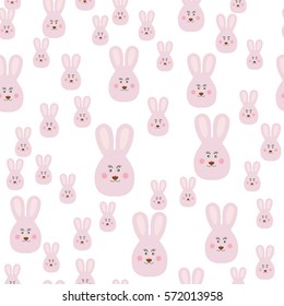 Joyful kids seamless pattern with rabbits muzzles. Vector background for greeting cards, wallpapers, screen savers, games room, design, interior.