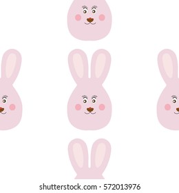 Joyful kids seamless pattern with rabbits muzzles. Vector background for greeting cards, wallpapers, screen savers, games room, design, interior.