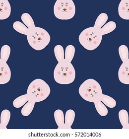 Joyful kids seamless pattern with rabbits muzzles. Vector background for greeting cards, wallpapers, screen savers, games room, design, interior.
