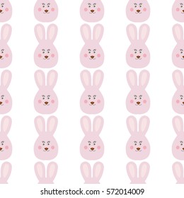 Joyful kids seamless pattern with rabbits muzzles. Vector background for greeting cards, wallpapers, screen savers, games room, design, interior.