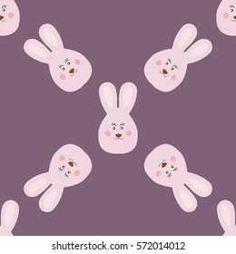 Joyful kids seamless pattern with rabbits muzzles. Vector background for greeting cards, wallpapers, screen savers, games room, design, interior.
