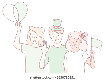 Crianças alegres usando balões coloridos, chapéus divertidos e balançando bandeiras brilhantes estão celebrando uma ocasião festiva juntos