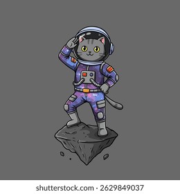 Joyful kitty enjoying a spacewalk in a futuristic suit.