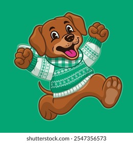 Joyful Labrador Mascot Character Wear Christmas Sweater