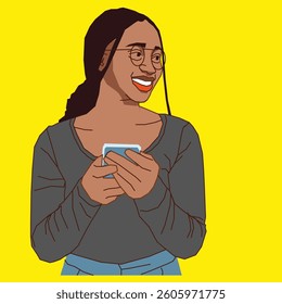 joyful lady holding a cell phone