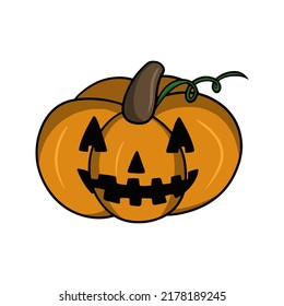 Joyful laughter, pumpkin character, Cute pumpkin laughing on Halloween in cartoon style, vector illustration isolated on white background