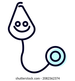 Fröhliches lineares Stethoskop auf weißem Hintergrund. Symbol mit einem Symbol für Kinderheilkunde und Gesundheitsfürsorge. Ein Instrument zum Hören von Lungen und Herz. Vektorstethoskop für medizinisches Logo.