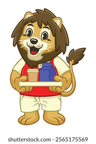 Joyful Lion Delivery Food Mascot Illustration