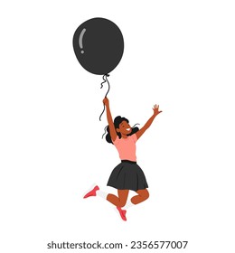 Joyful Little Child Girl Character Soars with Vibrant Balloons. Imagination Takes Flight, Creating Whimsical Scene Of Boundless Possibilities And Carefree Adventure. Cartoon People Vector Illustration