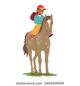Joyful Little Girl Character Rides Her Horse Through A Sunlit Summer Field, Their Laughter Echoing Amidst The Vibrant Meadow, Creating A Timeless Carefree Happiness. Cartoon People Vector Illustration
