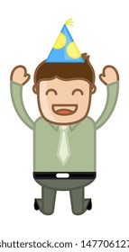 Joyful Man Jumping - Cartoon Business Character