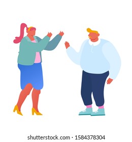 Joyful Managers Colleagues Celebrating Success. Cheerful Businesspeople Laughing and Waving Hands Up at Office Workplace. Employee Characters Rejoice for New Project. Cartoon Flat Vector Illustration