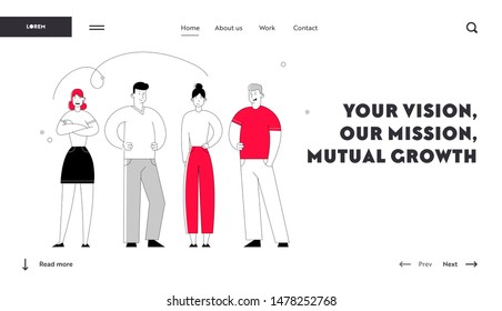 Joyful Managers Team Website Landing Page. Business People Characters Businessmen and Businesswomen Creative Perfect Teamworking Group Office Employee Web Page Banner. Cartoon Flat Vector Illustration