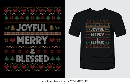 "Joyful merry and blessed" Christmas  t-shirt design.