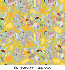 Joyful multicolor seamless pattern with fancy abstract plant elements