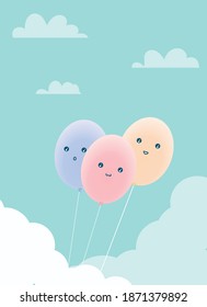 Alegres globos multicolores que vuelan en las nubes