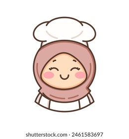 Joyful Muslim Chef Girl Character Simple Mascot Logo In Cute Cartoon Illustration Style
