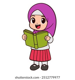 Joyful Muslim Girl Reading Her Favorite Book