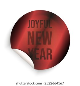 Joyful new year sticker with trendy holographic effect. Holiday sticker isolated transparent background. 3D Vector illustration. EPS 10	