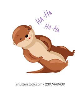 Joyful otter illustration with 'ha ha ha' text, depicting a playful scene full of laughter and happiness.