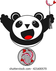 Joyful Panda with a plate of noodles