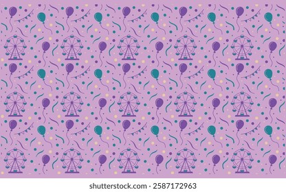 Joyful Parade Decorative Festoon Seamless Pattern, Vibrant Celebration Balloon and Glitter Seamless Pattern