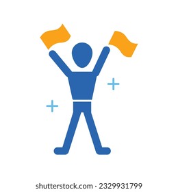 Joyful people bring flag sign colour icon vector. Youth and sport day vector illustration for game interface, web, graphic design, UI, and app.