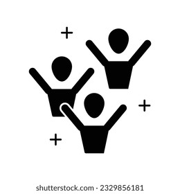 Joyful people group glyph icon vector. Fun, enjoy, good mood, celebrate, happy, success symbol. Youth and sport day vector illustration for game interface, web, graphic design, UI, and app.