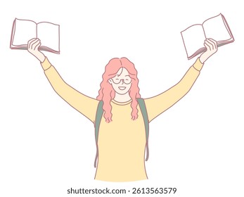A joyful person holds vibrant books, symbolizing the transformative power of learning and education