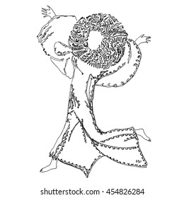 Joyful person running with raised hands. World of Woman graphical art series. Vector Illustration