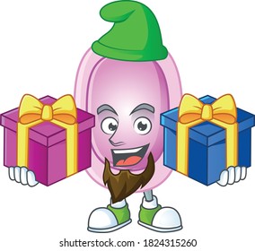 A joyful pertussis mascot design style with Christmas gifts. Vector illustration