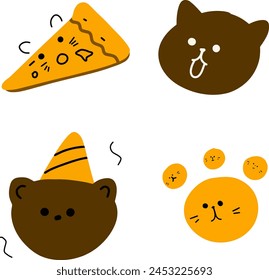 Joyful Pizza and Bear Party: Cute Cartoon Faces Collection