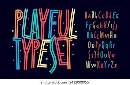 Joyful playful alphabet, cartoon fun letters, color kid font for festive, educational, entertaining design. Logo monogram headline typography. Vector typeset