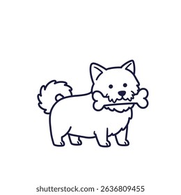 Joyful Playful Dog Pet Animal Playing With Bone on Isolated White Background