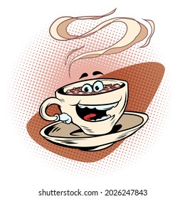 joyful positive cup of coffee funny character. Hot morning drink