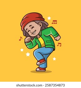 Joyful Rastafarian dancing to reggae music. Perfect for use as a mascot, sticker, or logo with a reggae music theme.