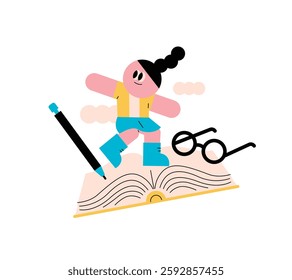 Joyful Reading Simple and flat style. Education and study. cute kid