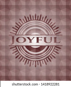 Joyful red badge with geometric pattern background. Seamless.