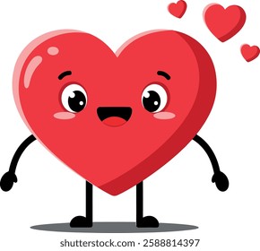 A joyful red heart character with smiling eyes and arms stands proudly, surrounded by smaller floating hearts, radiating happiness.